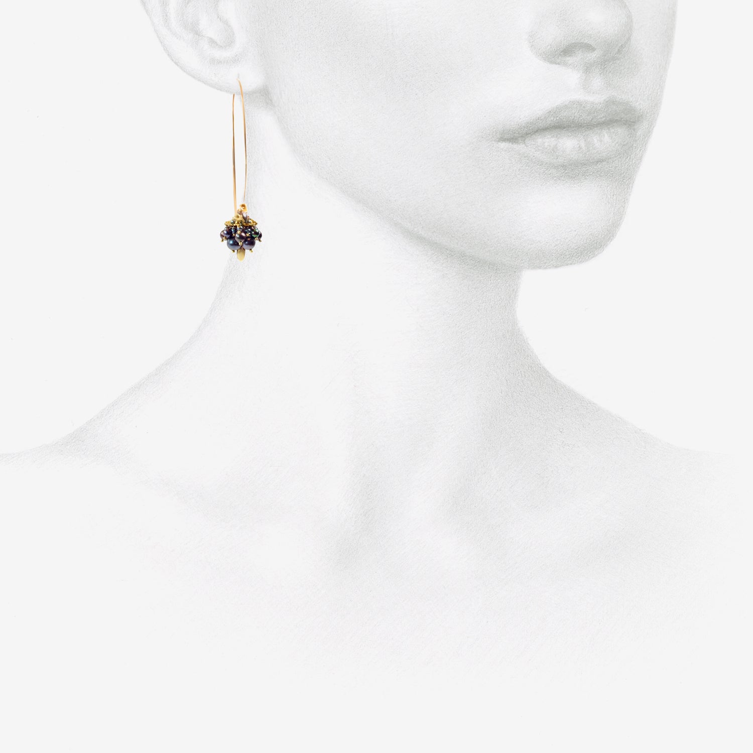 TED MUEHLING 14K BLACK PEARL MEDIUM HOOP CLUSTERS