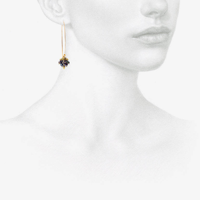 TED MUEHLING 14K BLACK PEARL MEDIUM HOOP CLUSTERS