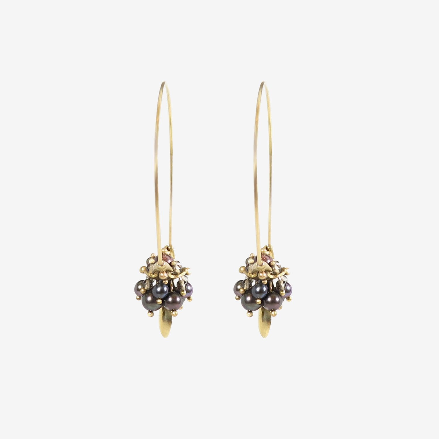 TED MUEHLING 14K & BLACK PEARL SMALL HOOP CLUSTERS