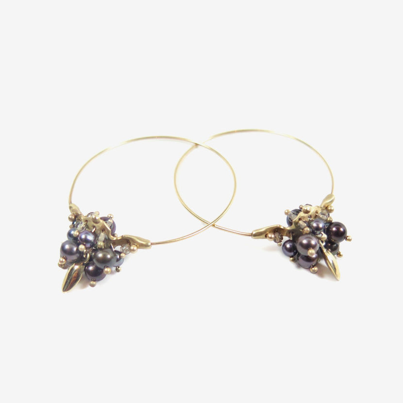 TED MUEHLING 14K & BLACK PEARL SMALL HOOP CLUSTERS