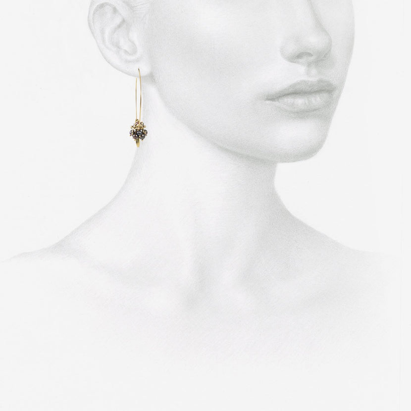 TED MUEHLING 14K & BLACK PEARL SMALL HOOP CLUSTERS