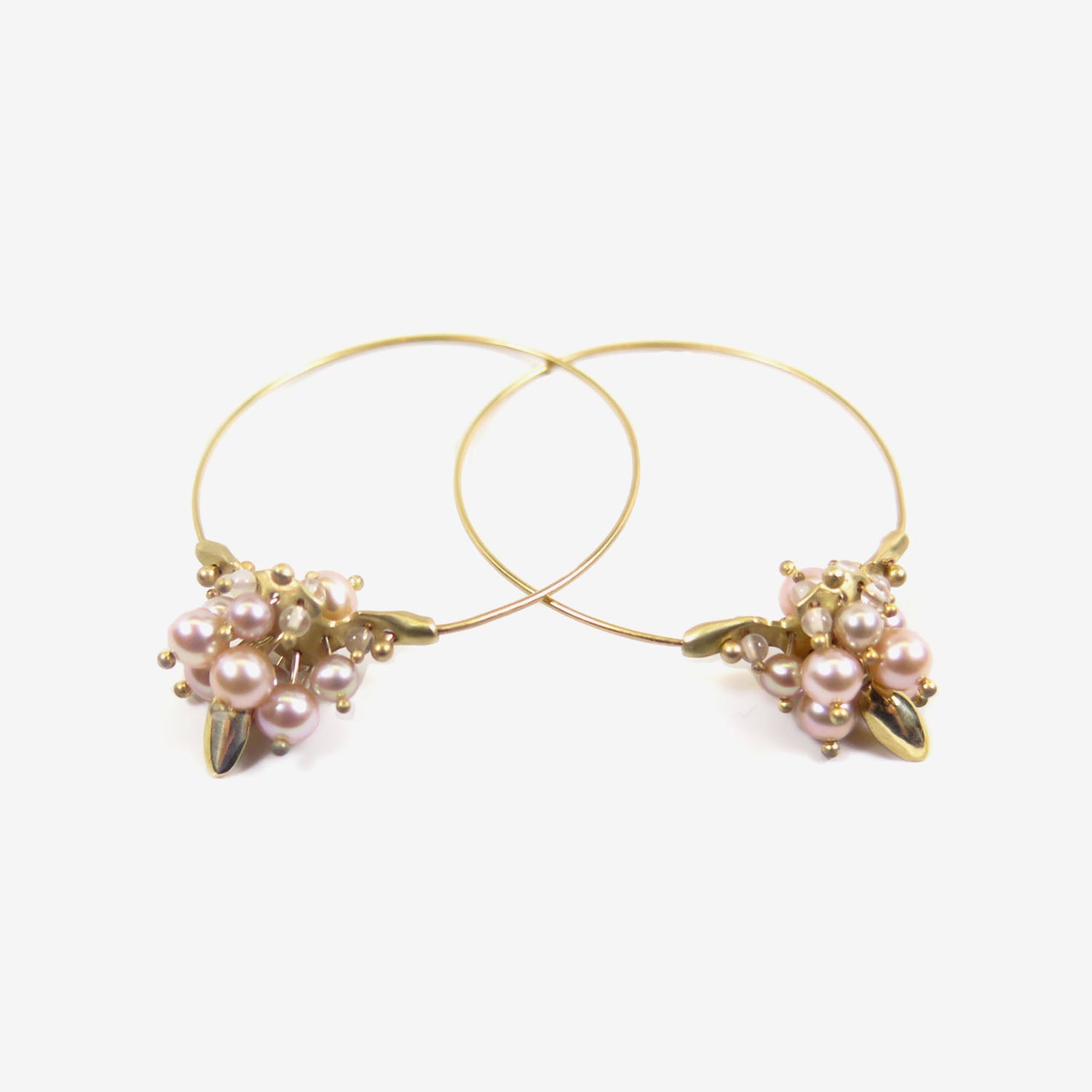TED MUEHLING 14K PINK PEARL SMALL HOOP CLUSTERS