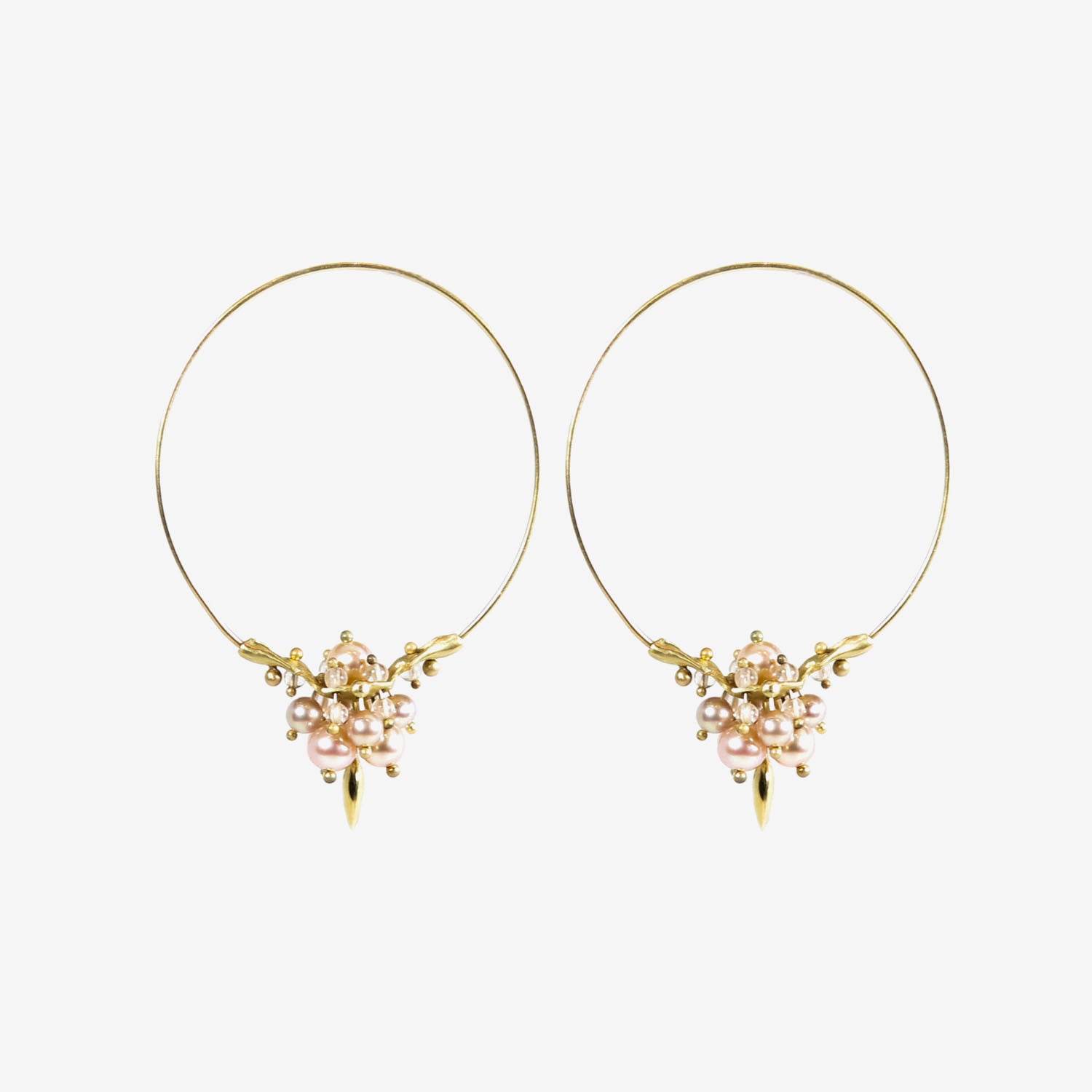 TED MUEHLING 14K PINK PEARL SMALL HOOP CLUSTERS