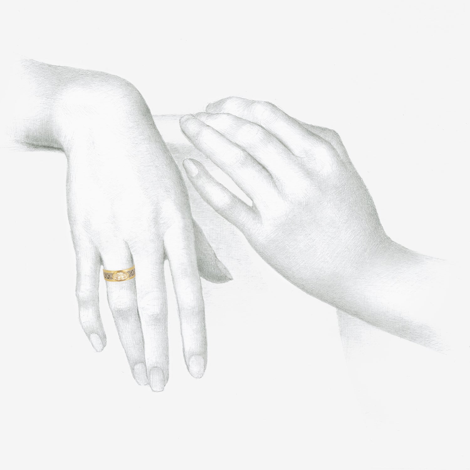 NIKOLLE RADI 18K & PLATINUM DAMASK BAND WITH OVAL DIAMOND, .64CT