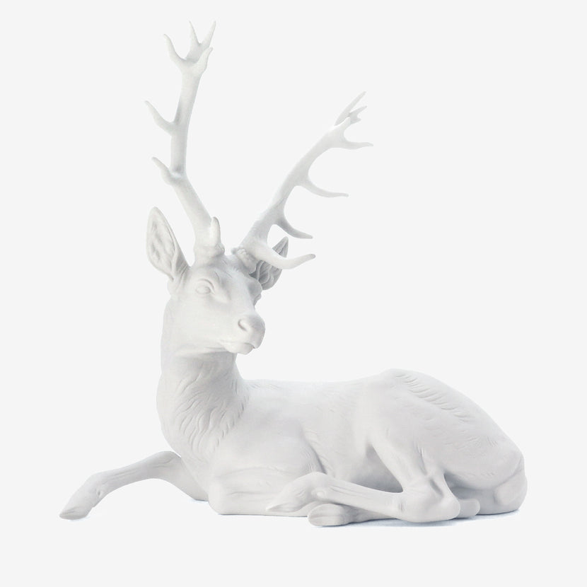 LYING WHITE NYMPHENBURG STAG BISQUE