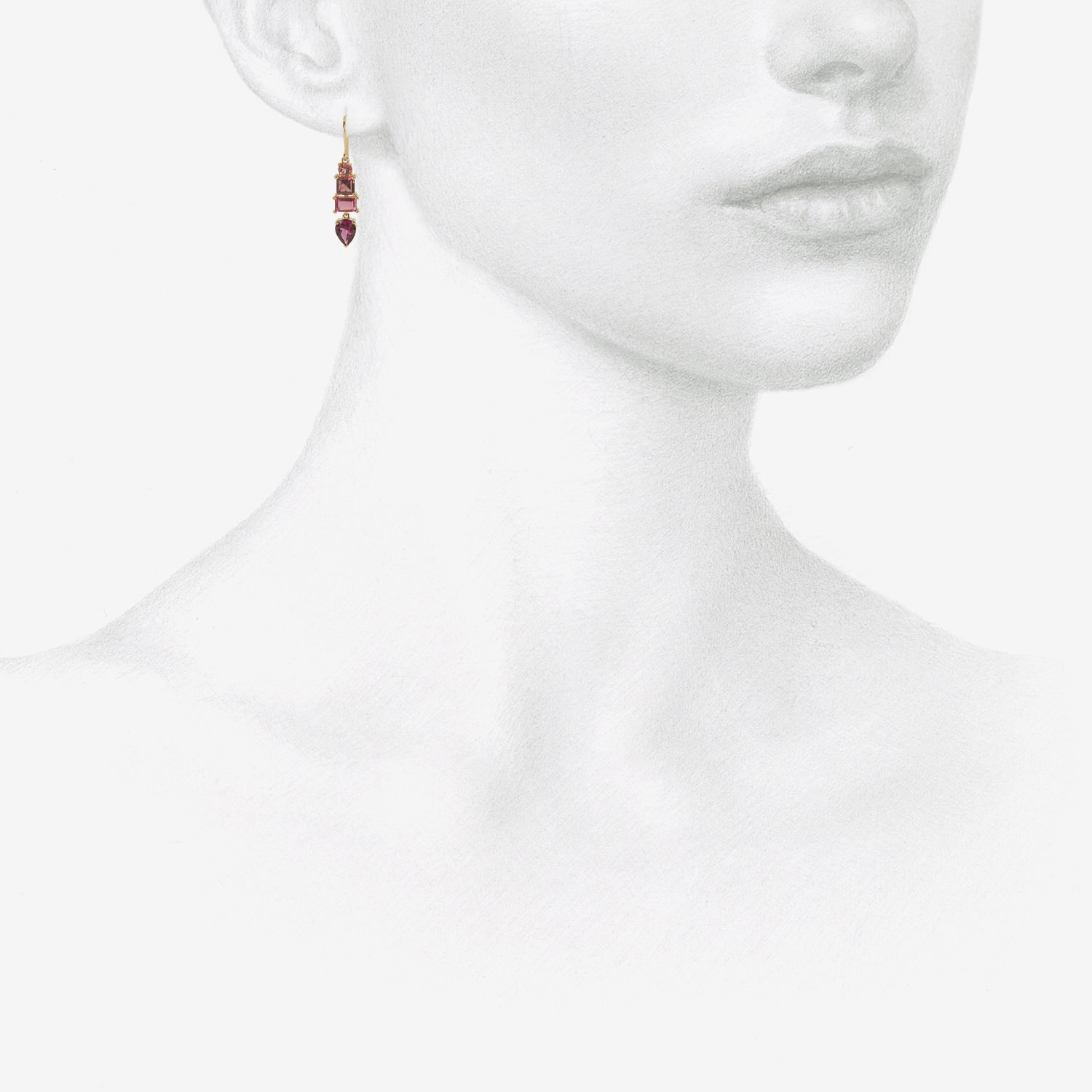 NICOLE LANDAW 14K COMPOSITION EARRINGS WITH TOURMALINE & GARNET