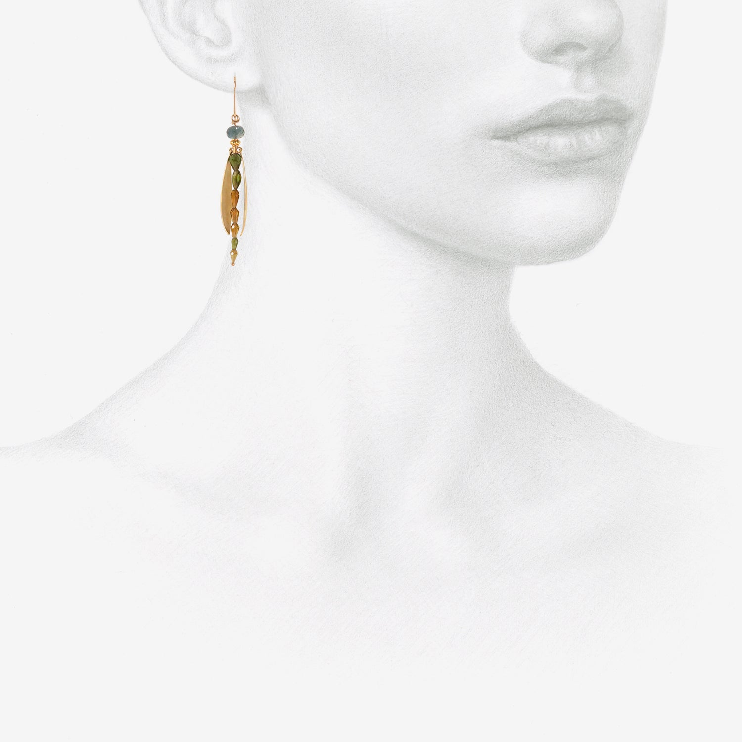 GABRIELLA KISS 18K & TOURMALINE LARGE DAMSELFLY EARRINGS WITH DANGLING WINGS