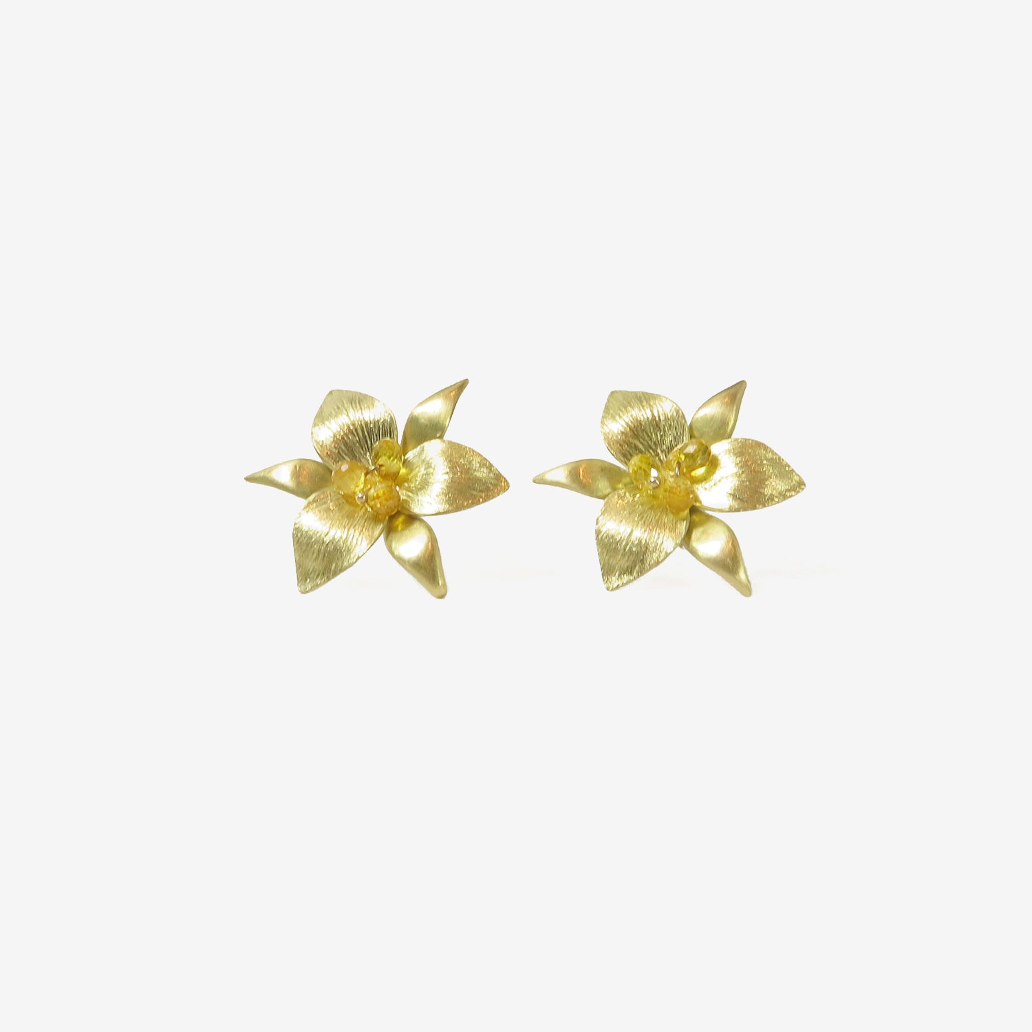GABRIELLA KISS 18K DOUBLE TRILLIUM STUDS WITH YELLOW SAPPHIRES
