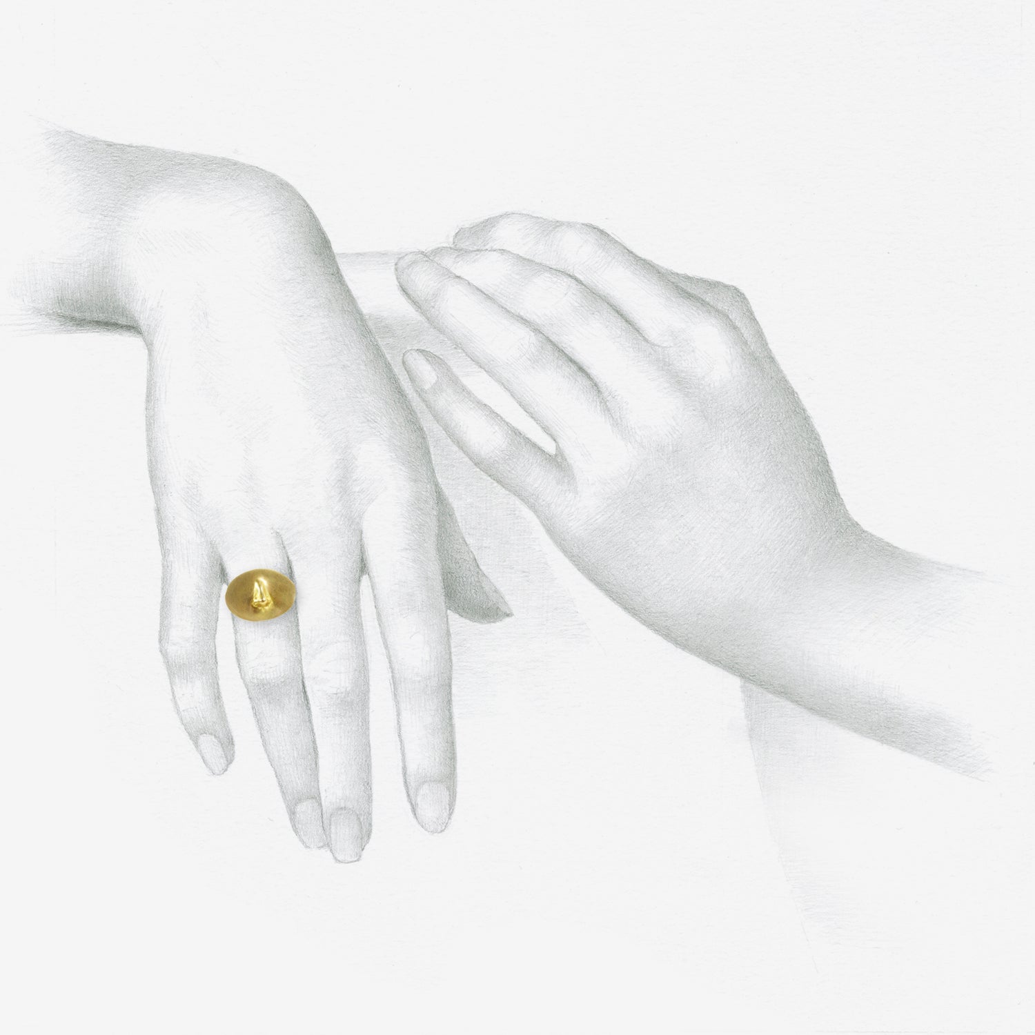 GABRIELLA KISS 18K LOVE TOKEN RING – “IN MEDIAS RES” – INTO THE MIDST, SIZE 7 1/4