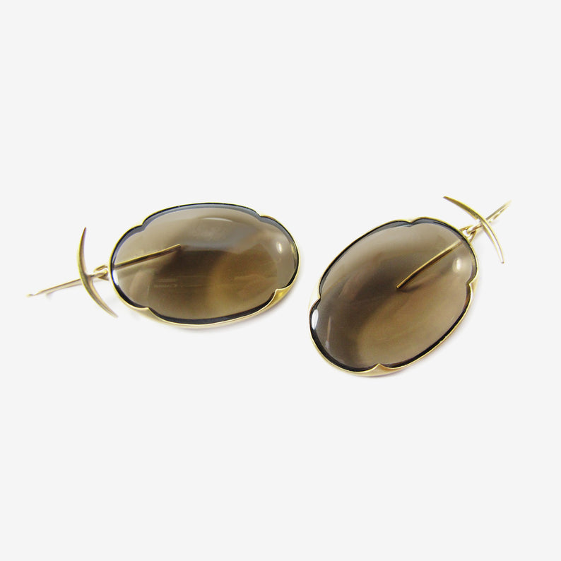 GABRIELLA KISS 18K & SMOKY QUARTZ SMALL LENS EARRINGS