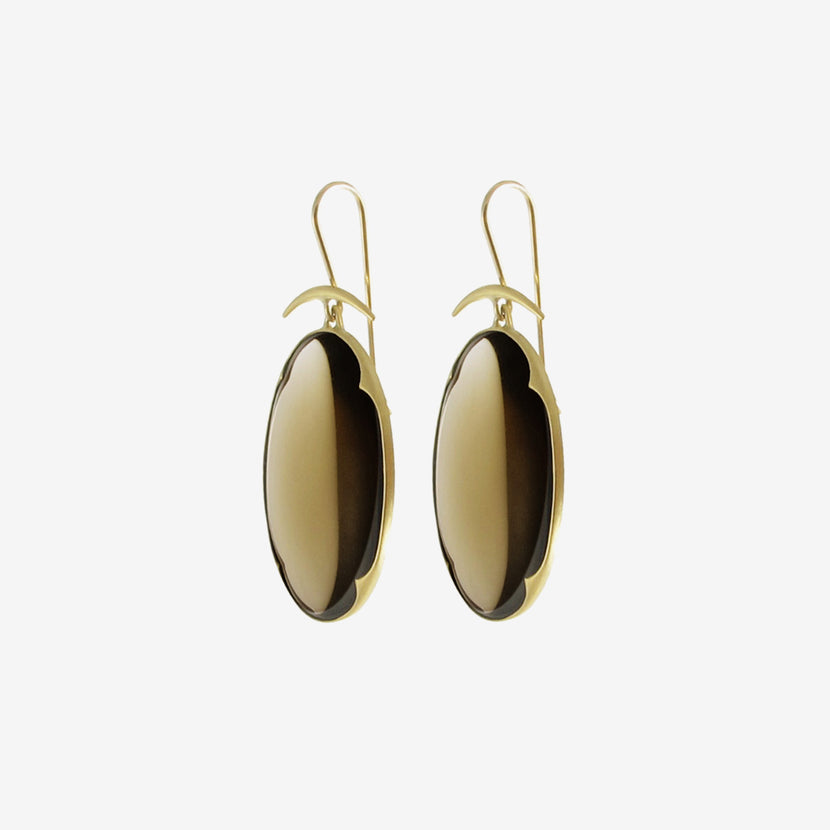 GABRIELLA KISS 18K & SMOKY QUARTZ SMALL LENS EARRINGS
