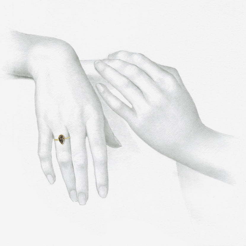 GABRIELLA KISS 18K & LARGE ROSE CUT PEAR SHAPE BLACK & RED LACE DIAMOND RING, 3.08CT