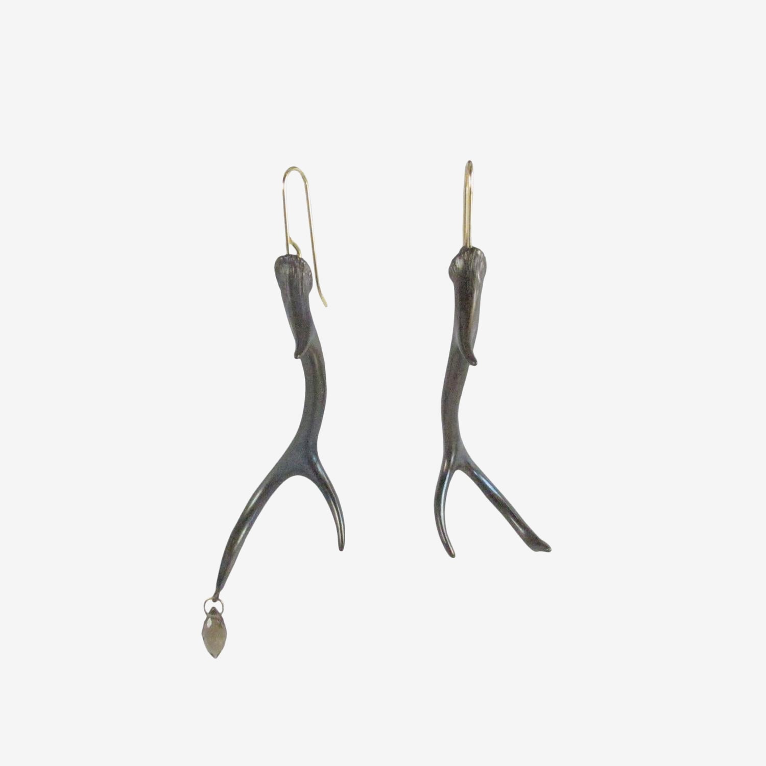 GABRIELLA KISS OXIDIZED BRONZE & SMOKY QUARTZ ANTLER EARRINGS