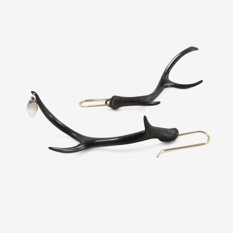 GABRIELLA KISS OXIDIZED BRONZE & SMOKY QUARTZ ANTLER EARRINGS