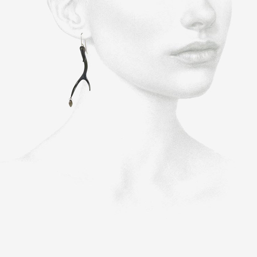 GABRIELLA KISS OXIDIZED BRONZE & SMOKY QUARTZ ANTLER EARRINGS