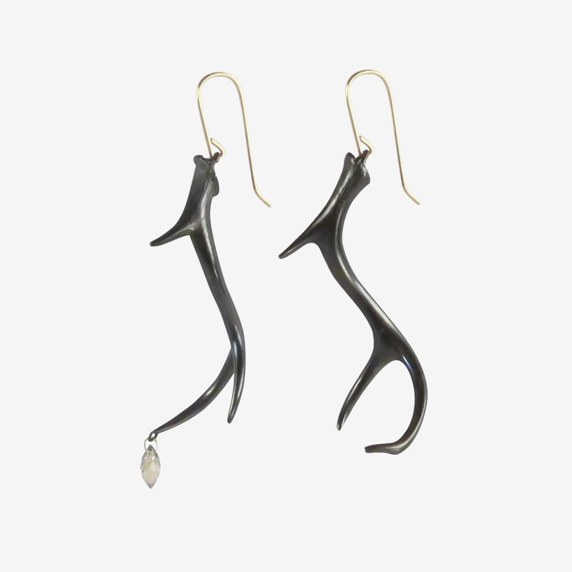 GABRIELLA KISS OXIDIZED BRONZE & SMOKY QUARTZ ANTLER EARRINGS