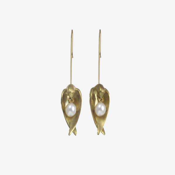GABRIELLA KISS 18K SLEEPING BIRD EARRINGS WITH WHITE PEARLS
