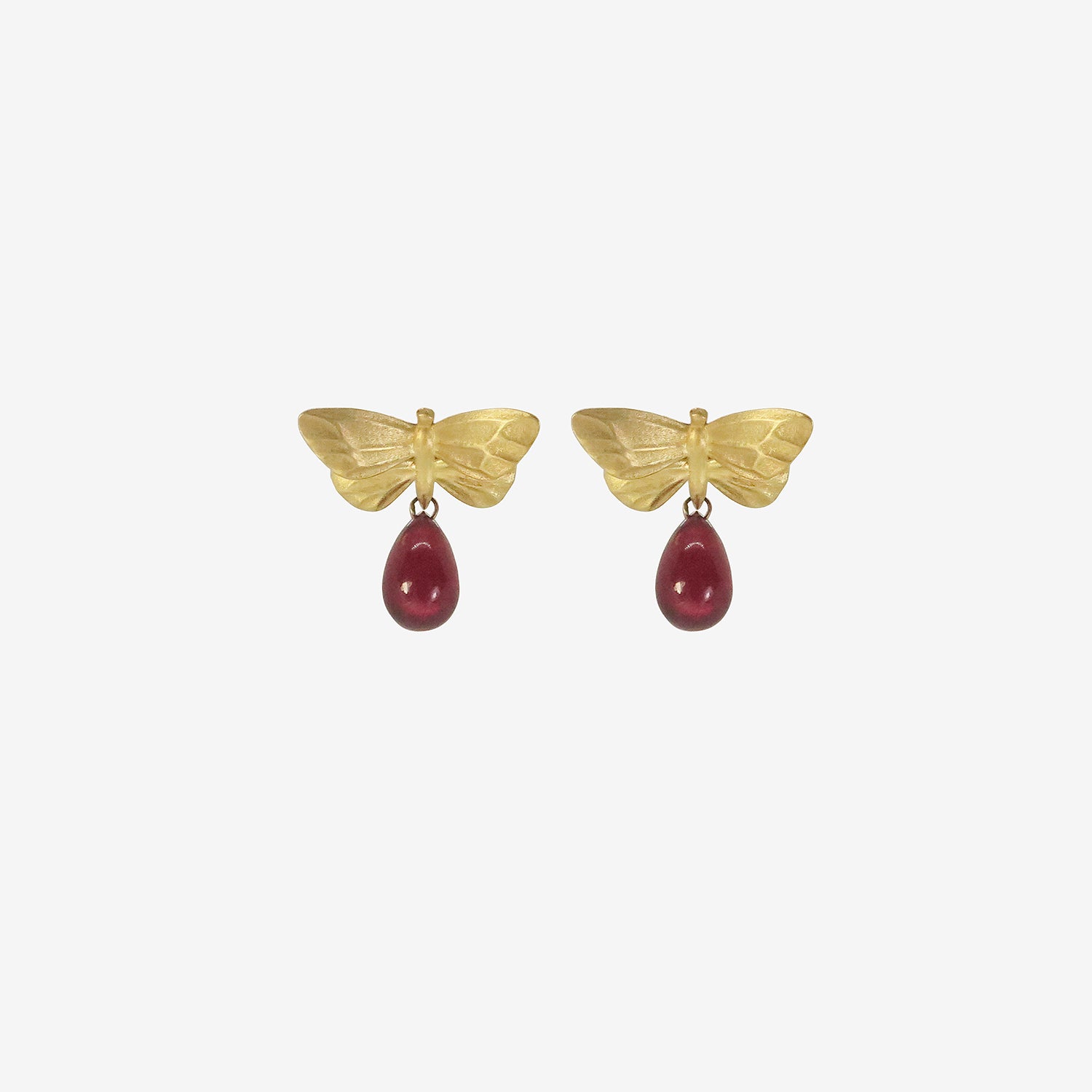GABRIELLA KISS 18K LARGE BUTTERFLY POSTS WITH RUBY DROPS