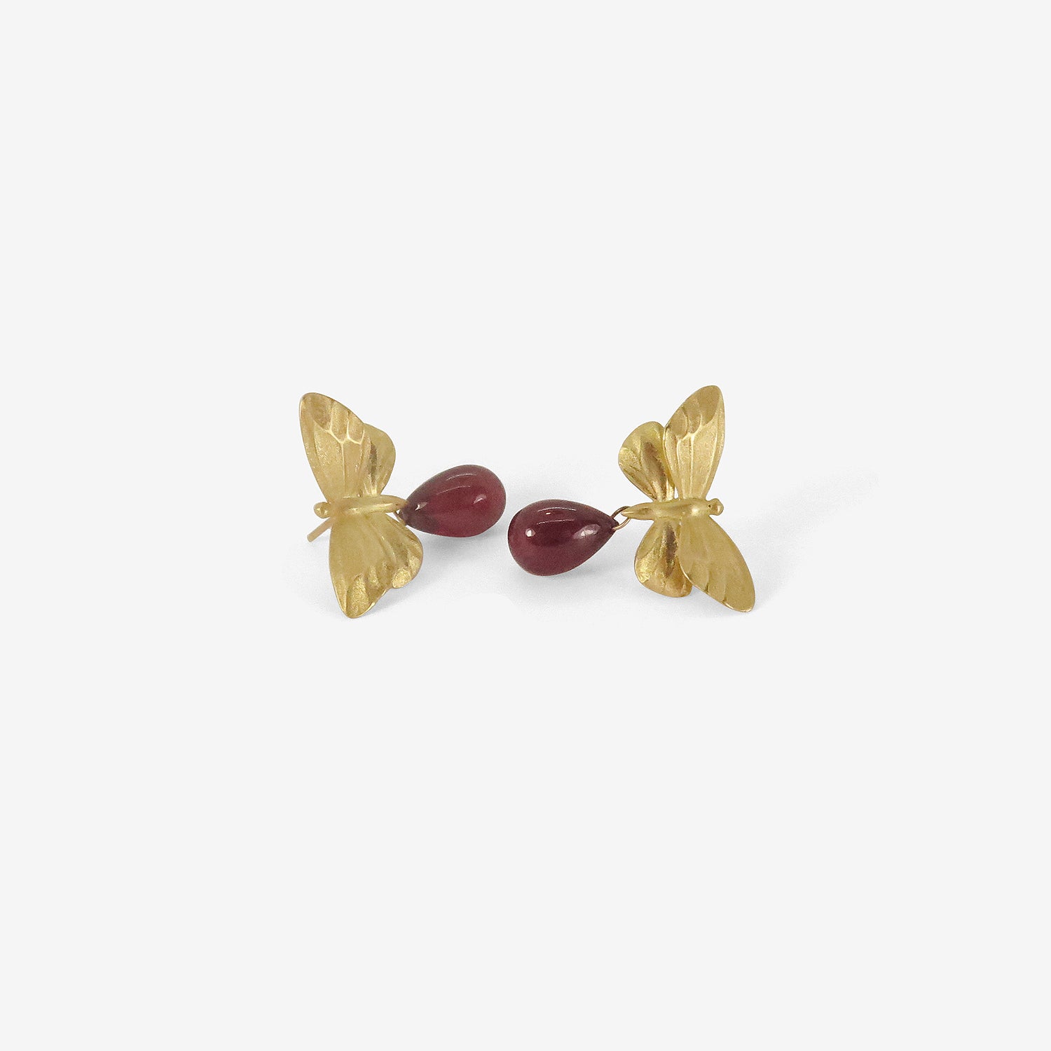 GABRIELLA KISS 18K LARGE BUTTERFLY POSTS WITH RUBY DROPS