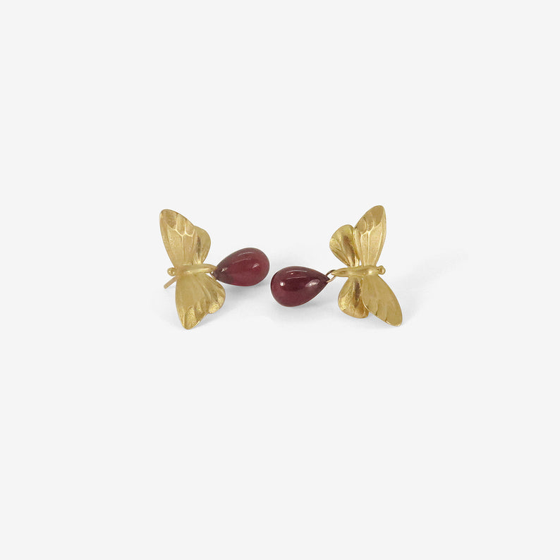 GABRIELLA KISS 18K LARGE BUTTERFLY POSTS WITH RUBY DROPS