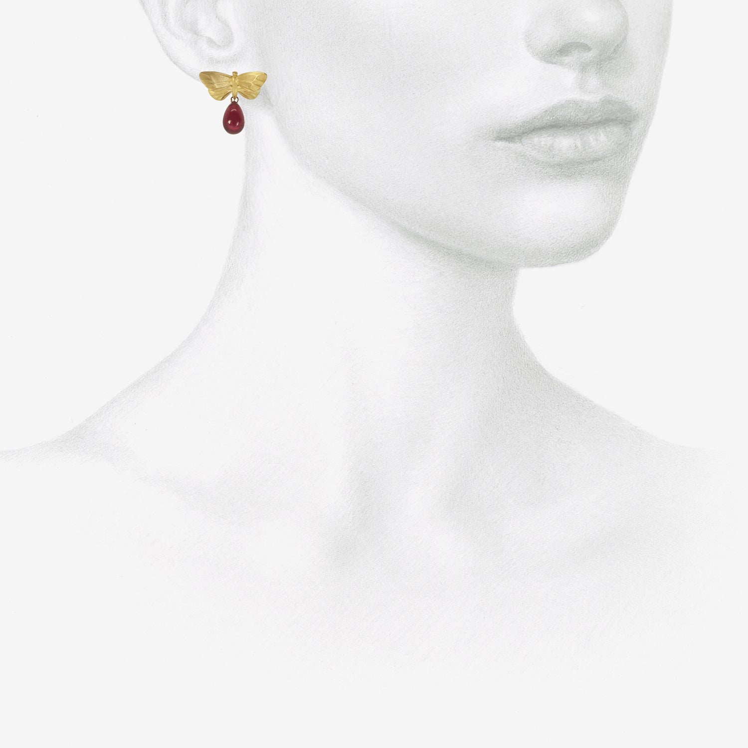 GABRIELLA KISS 18K LARGE BUTTERFLY POSTS WITH RUBY DROPS