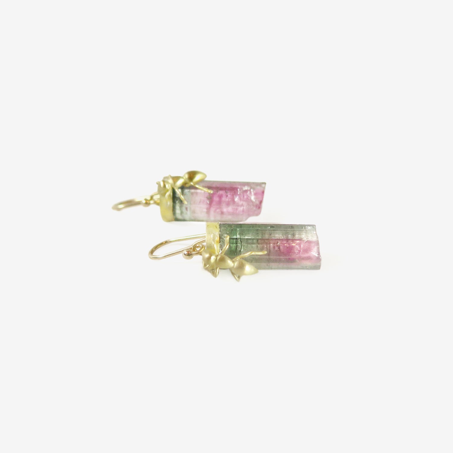 GABRIELLA KISS 18k ANTS ON WATERMELON TOURMALINE CRYSTAL EARRINGS