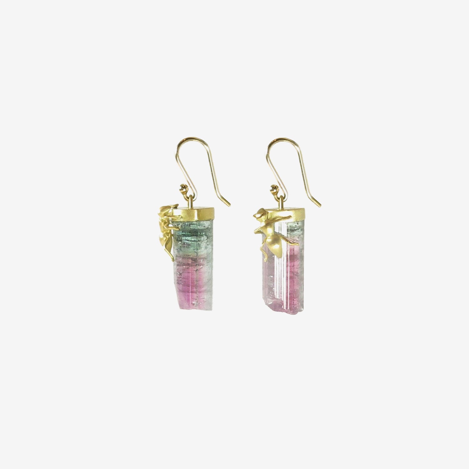 GABRIELLA KISS 18k ANTS ON WATERMELON TOURMALINE CRYSTAL EARRINGS