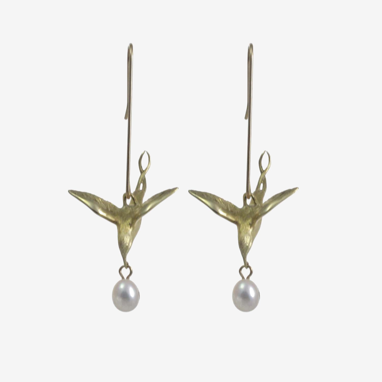 GABRIELLA KISS 18K & WHITE PEARL FLYING BIRD EARRINGS
