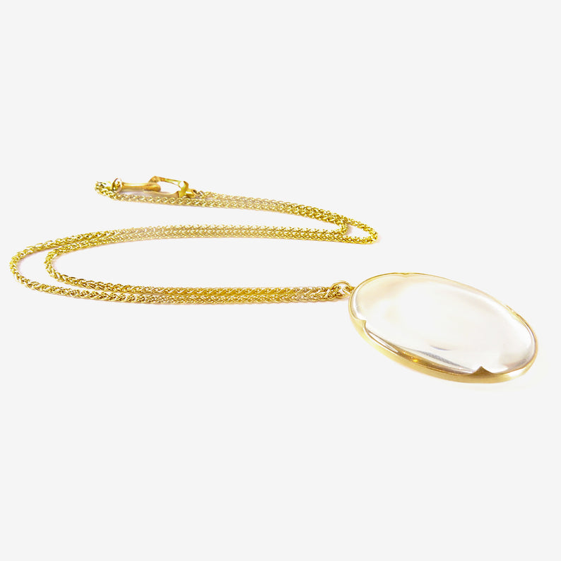 GABRIELLA KISS 18K & CLEAR QUARTZ LARGE LENS PENDANT