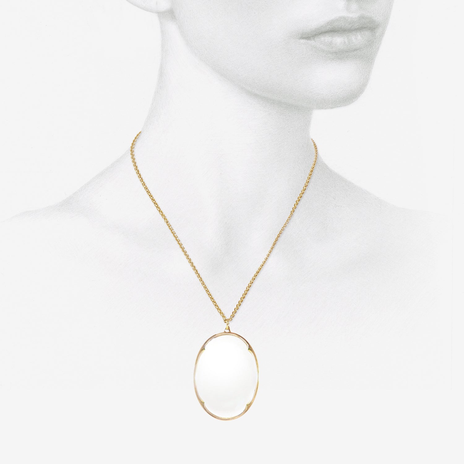 GABRIELLA KISS 18K & CLEAR QUARTZ LARGE LENS PENDANT