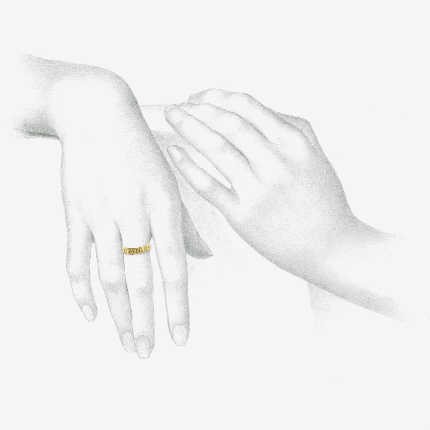 GABRIELLA KISS 18K LATIN INSCRIPTION BAND – “OMNIA VINCIT AMOR” – LOVE CONQUERS ALL, SIZE 6 1/4