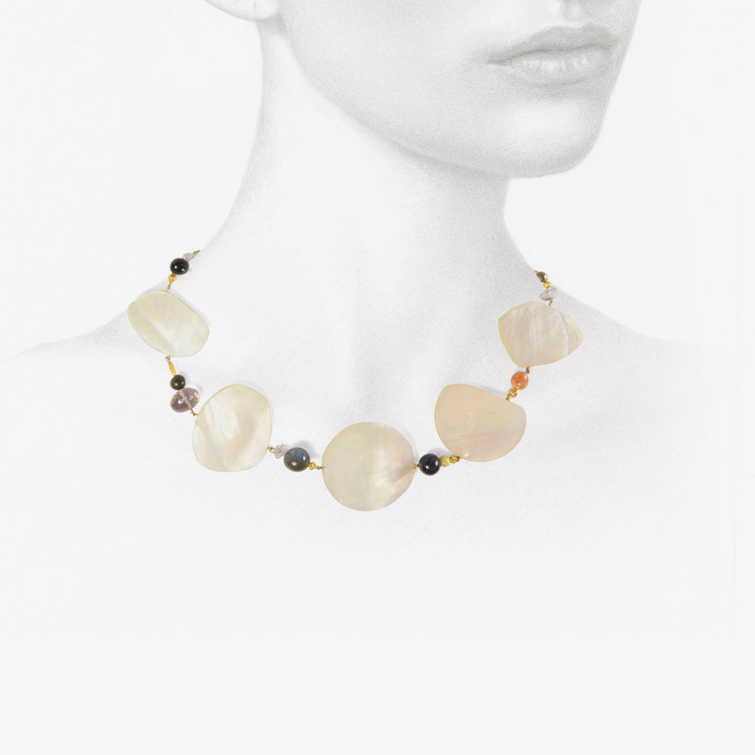 GABRIELLA KISS 18K & MOTHER-OF-PEARL PHASES OF THE MOON NECKLACE