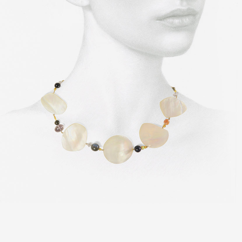 GABRIELLA KISS 18K & MOTHER-OF-PEARL PHASES OF THE MOON NECKLACE