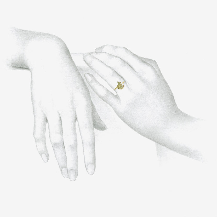 GABRIELLA KISS 18K & LARGE ROSE CUT PEAR SHAPE YELLOW DIAMOND RING, 3CT