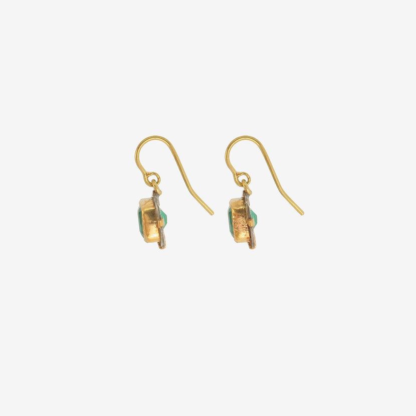 JUDY GEIB 24K & SILVER BEZEL SET SQUARE DEEP GREEN EMERALD EARRINGS, 3.85CT