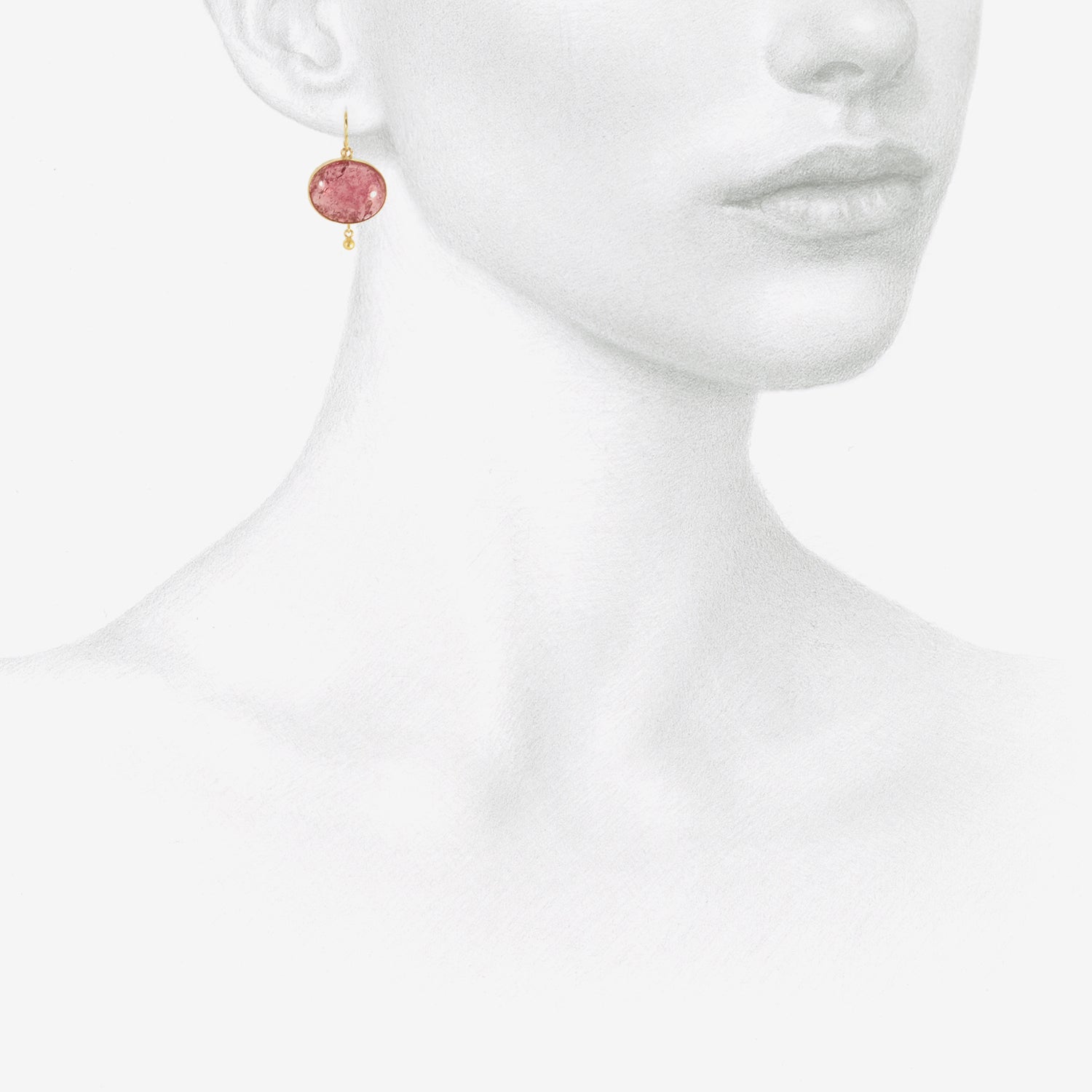 JUDY GEIB 18K & LARGE PINK TOURMALINE CABOCHON SIMPLE DROP