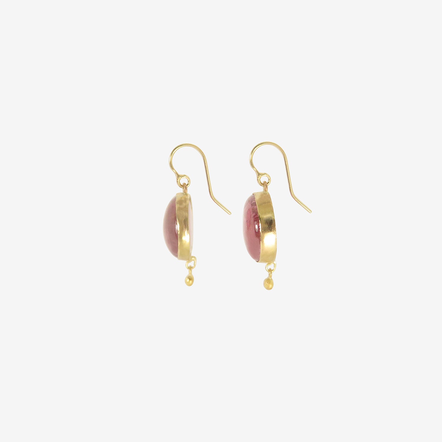 JUDY GEIB 18K & LARGE PINK TOURMALINE CABOCHON SIMPLE DROP EARRINGS WITH 22K DETAILS, 43.41CT