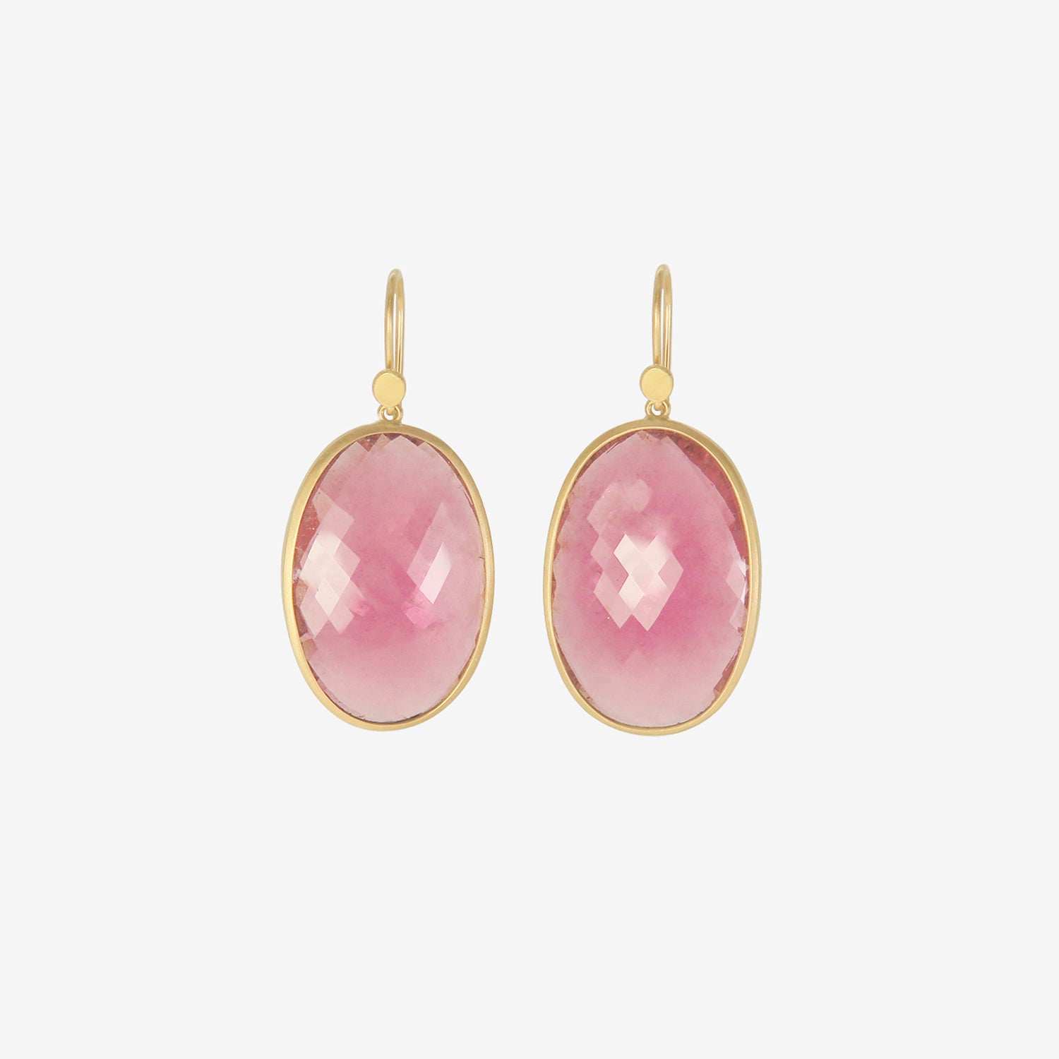 LOLA BROOKS 18K & LARGE CHECKERED PINK TOURMALINE OVAL EARRINGS, 60.49CT
