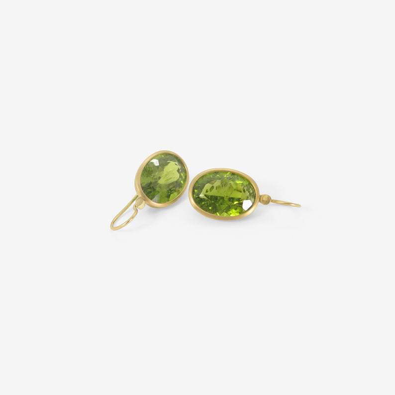 LOLA BROOKS 18K & LARGE OVAL PERIDOT DROP EARRINGS, 25.25CT