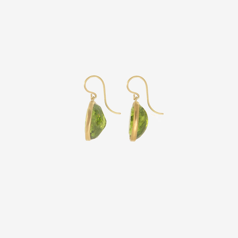 LOLA BROOKS 18K & LARGE OVAL PERIDOT DROP EARRINGS, 25.25CT
