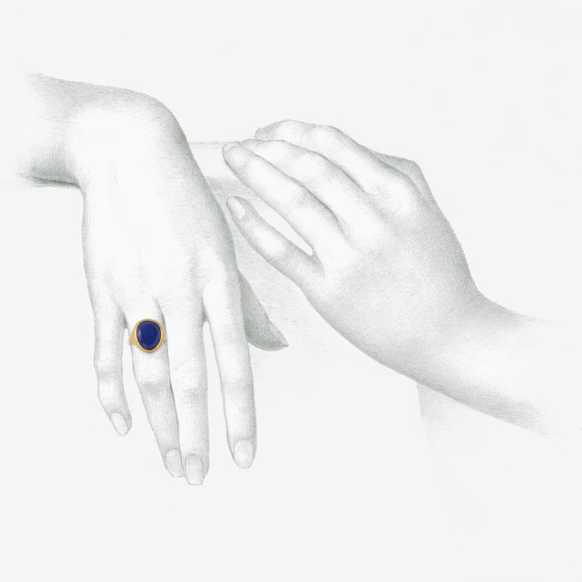 LOLA BROOKS 18K & LAPIS SIGNET RING, 5.76CT