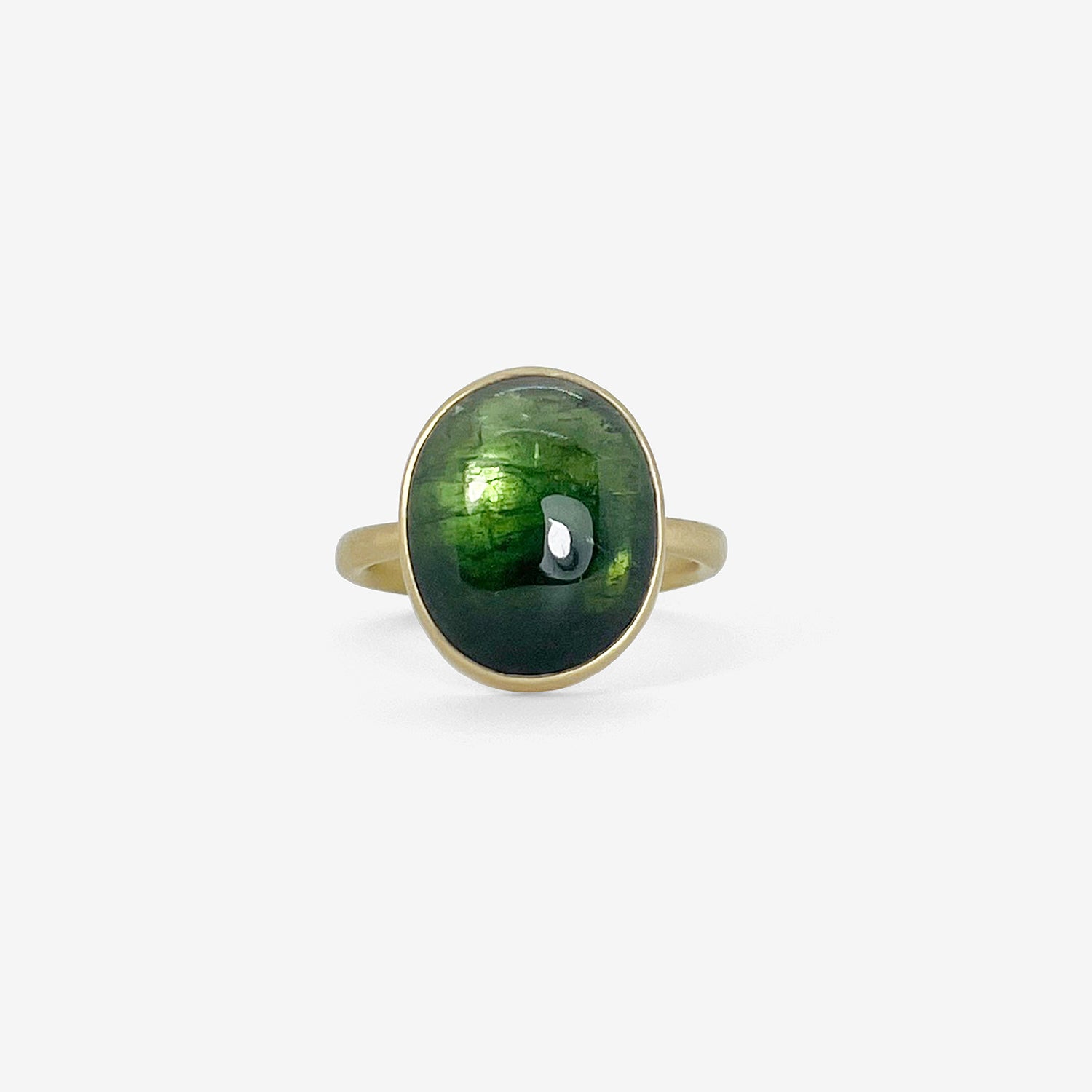 LOLA BROOKS 18K & OVAL GREEN OMBRÉ TOURMALINE RING, 10.39CT