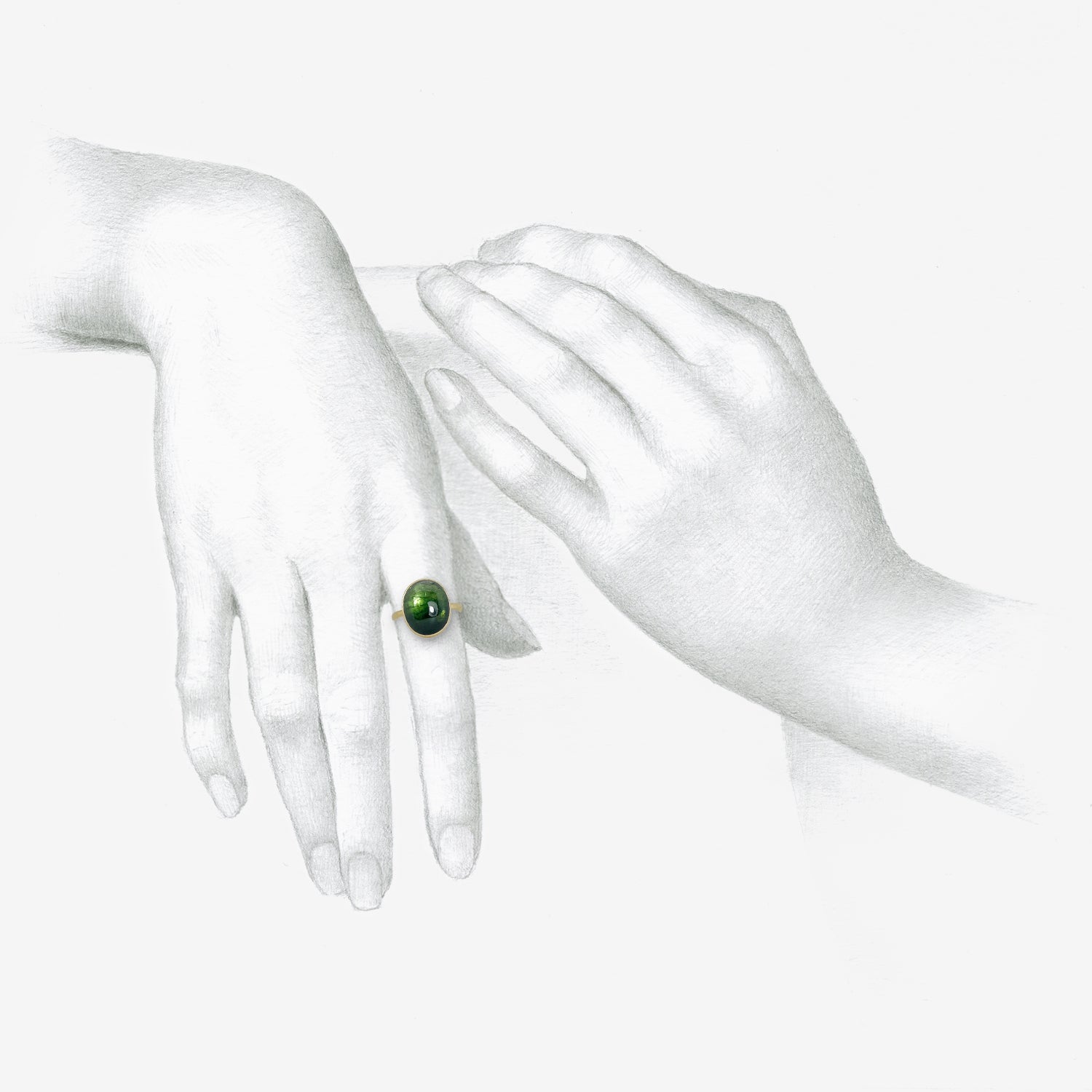 LOLA BROOKS 18K & OVAL GREEN OMBRÉ TOURMALINE RING, 10.39CT