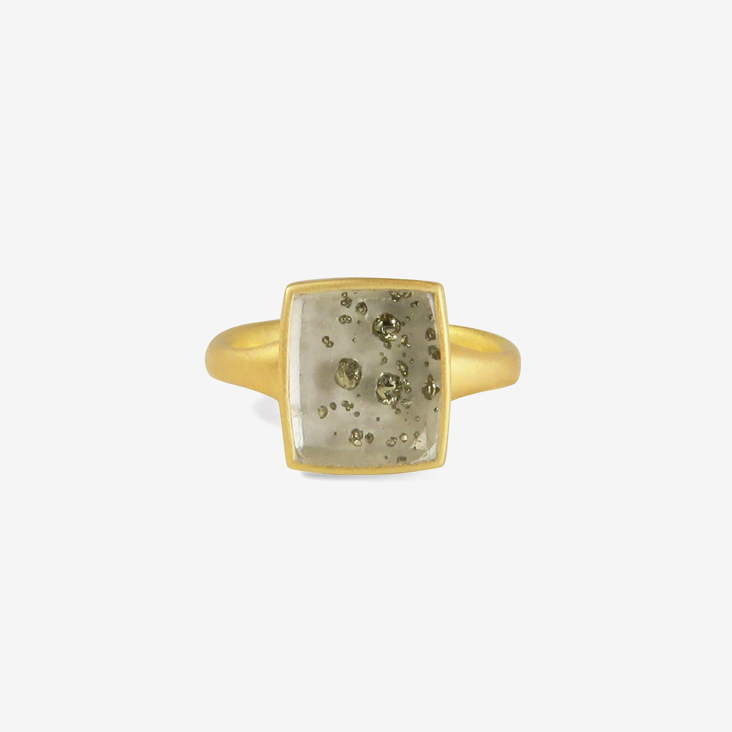 LOLA BROOKS 18K & SMALL PYRITE IN QUARTZ CHICLET RING, 3.7CT