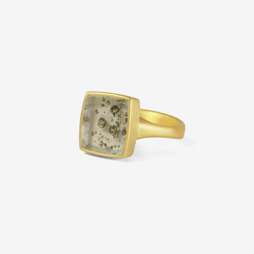 LOLA BROOKS 18K & SMALL PYRITE IN QUARTZ CHICLET RING, 3.7CT