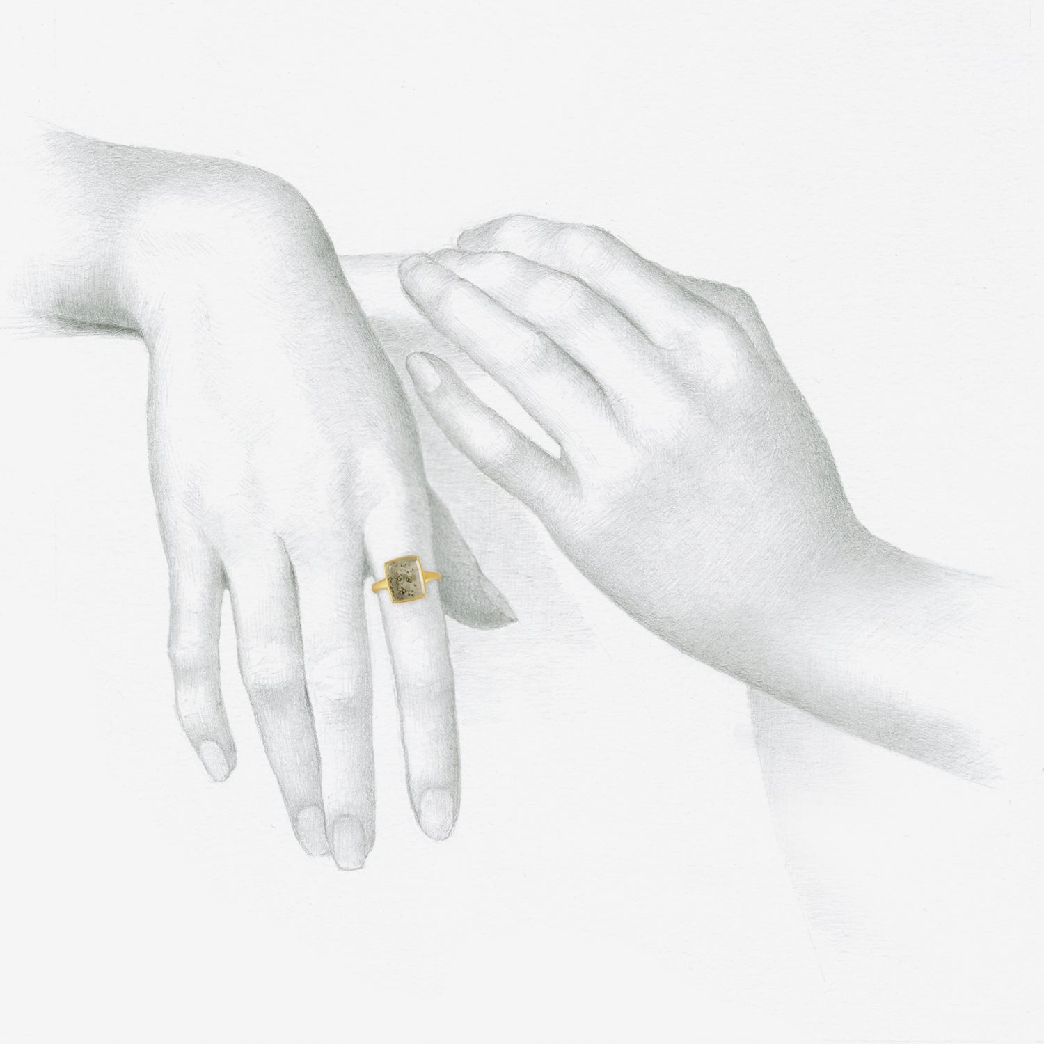 LOLA BROOKS 18K & SMALL PYRITE IN QUARTZ CHICLET RING, 3.7CT