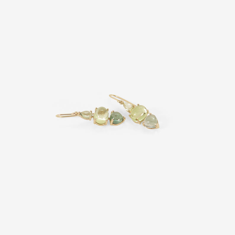 NICOLE LANDAW 14K TRIPLE DROP EARRINGS WITH BLUE & GREEN TOURMALINE