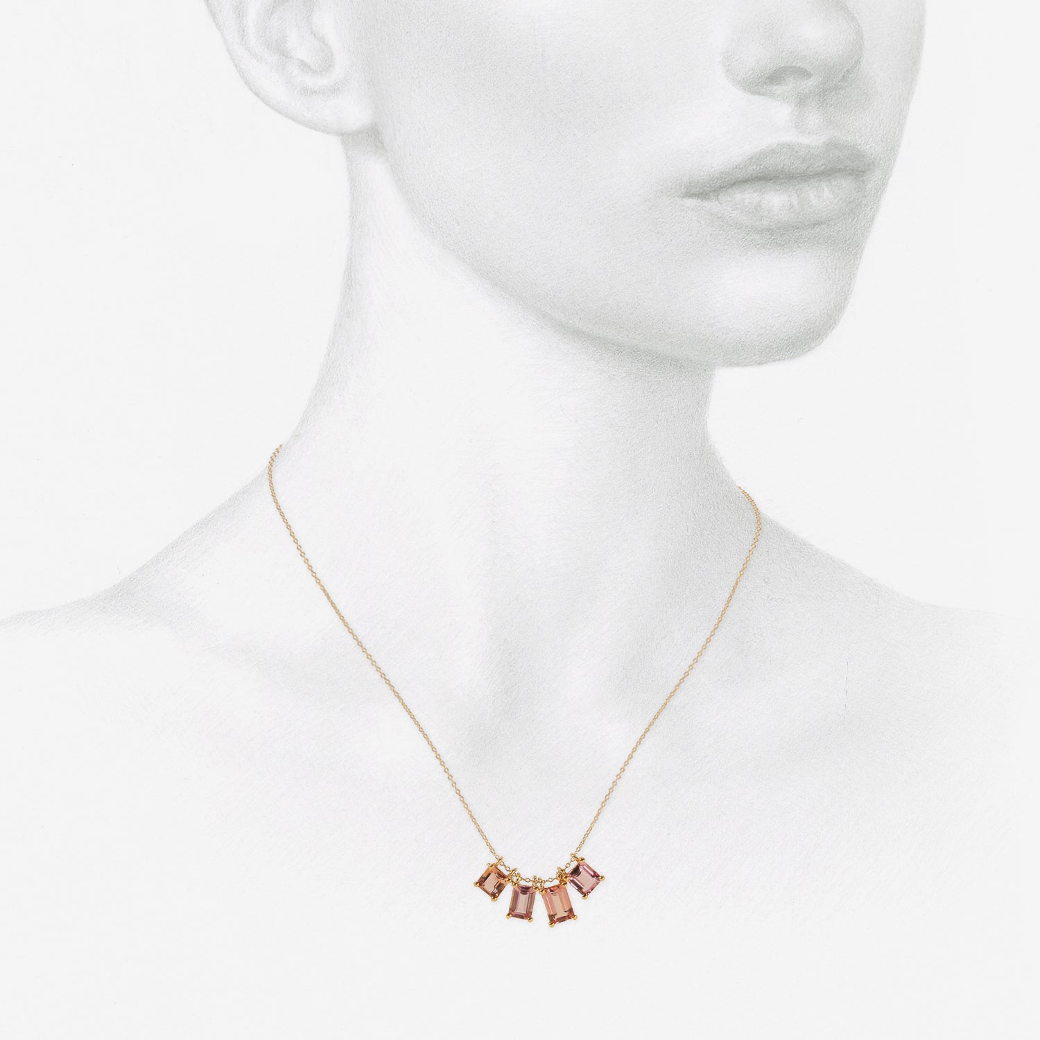 NICOLE LANDAW 14K & CONTRASTING IMPERIAL TOPAZ FOUR ELEMENT STORY NECKLACE