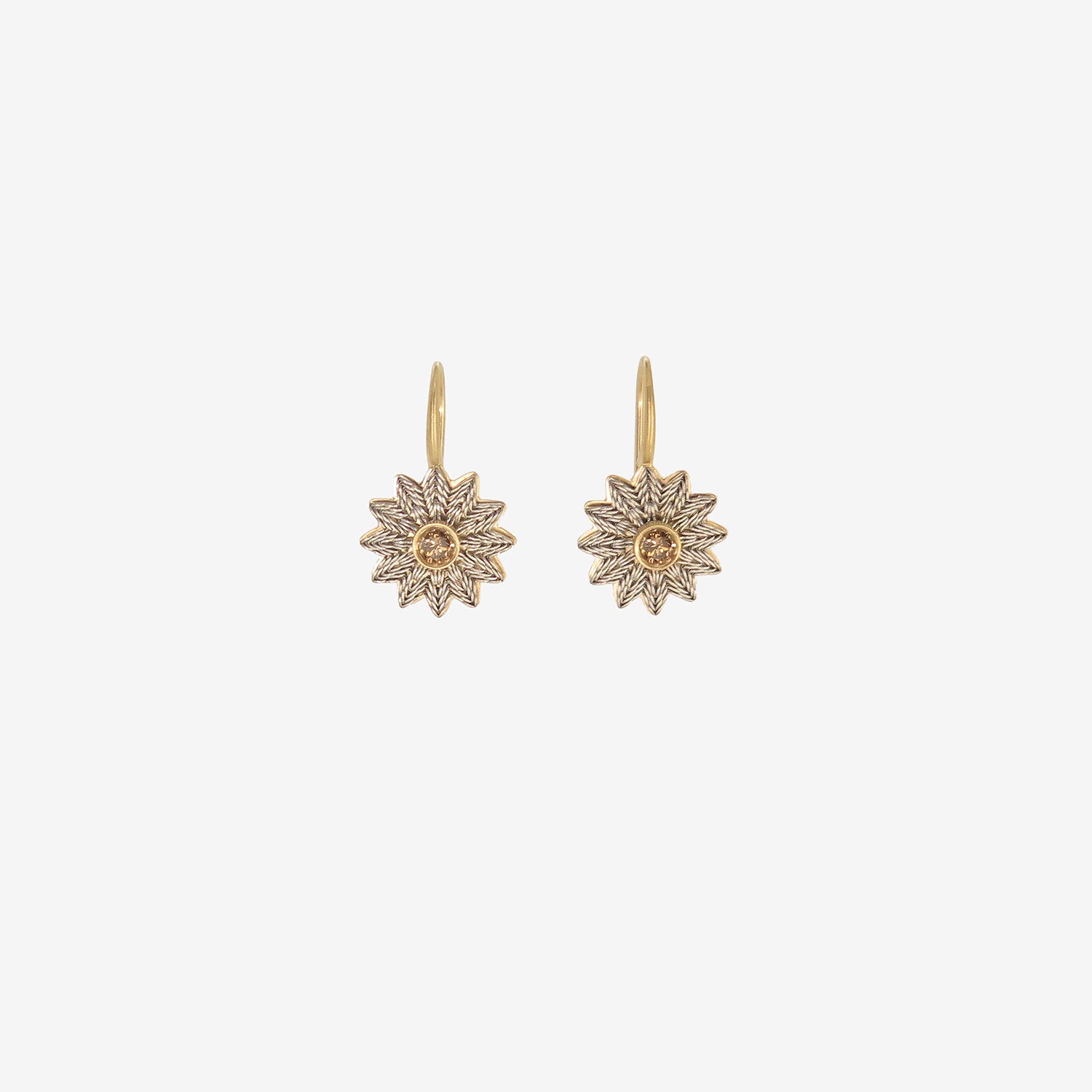 NIKOLLE RADI 18K & PLATINUM FLOWER EARRINGS WITH CHAMPAGNE DIAMONDS