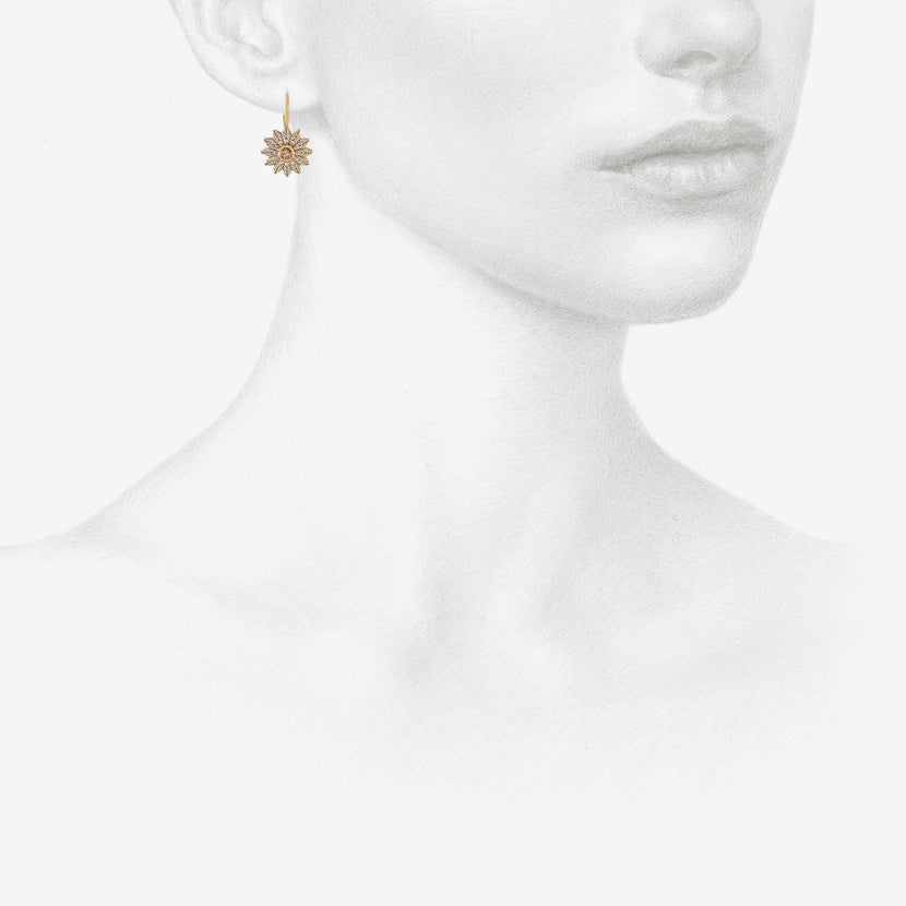 NIKOLLE RADI 18K & PLATINUM FLOWER EARRINGS WITH CHAMPAGNE DIAMONDS